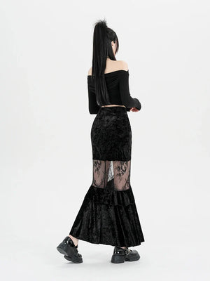 Goth Velvet Lace Maxi Skirt