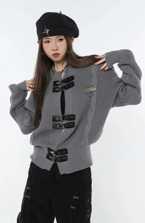 Grunge Saddle Buckle Cardigan