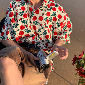 Rose Embroidery Oversized Shirt