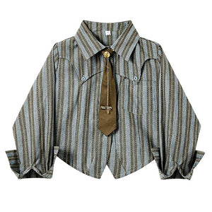 High School Crush Striped Cropped Shirt