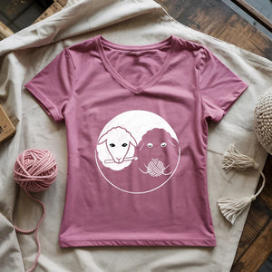 Black & White Sheeps Lady V-neck