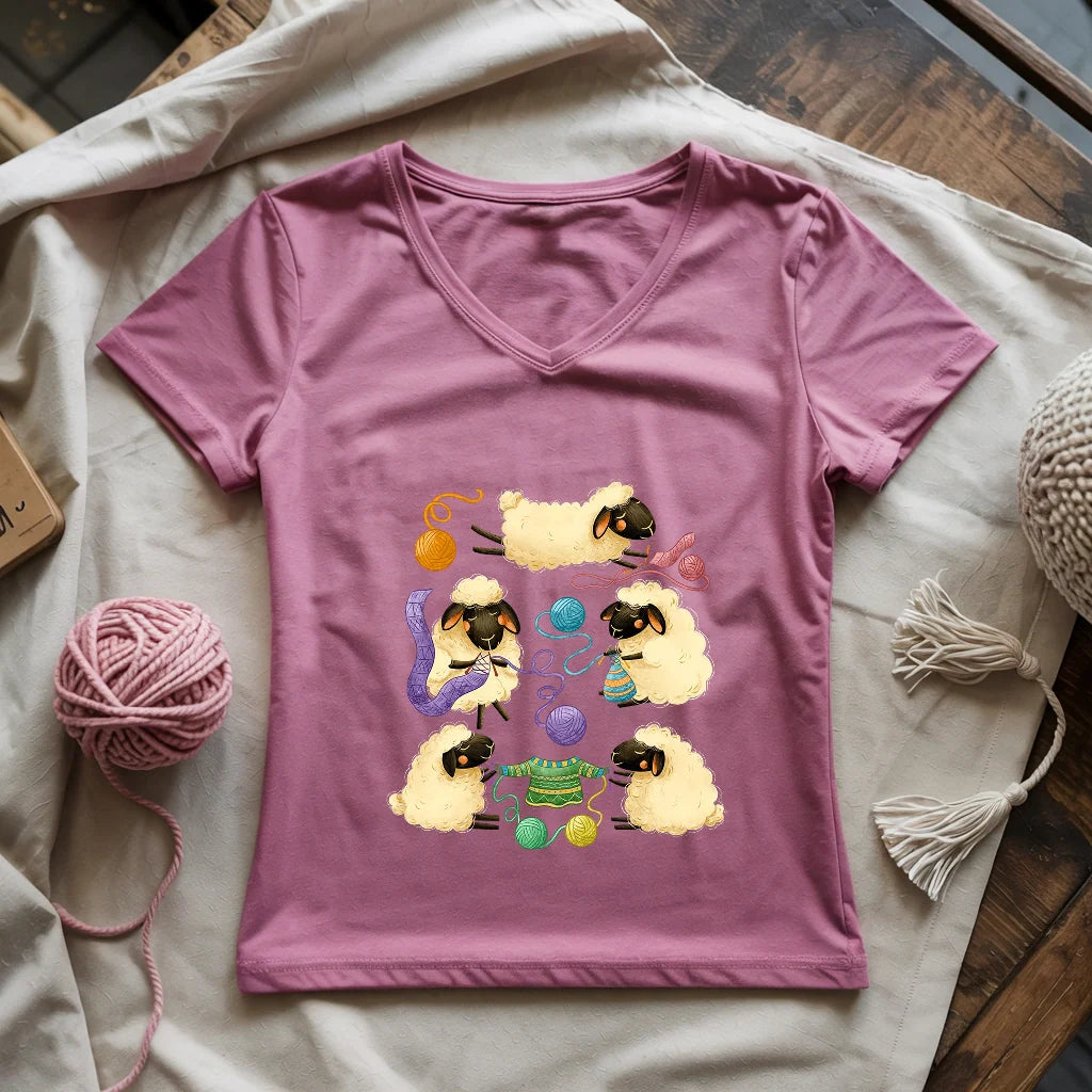 Sheep Knitter Lady V-neck