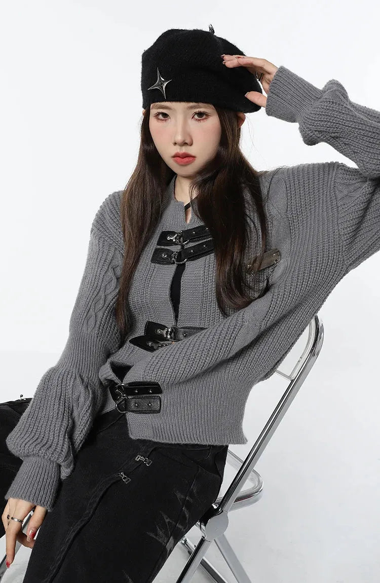 Grunge Saddle Buckle Cardigan