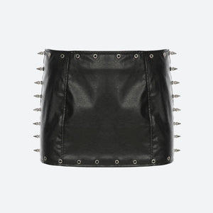 Grunge Spiked Faux Leather Mini Skirt
