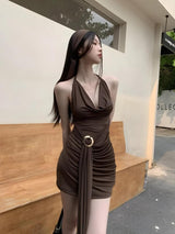 Ruched Halter Neck Mini Dress