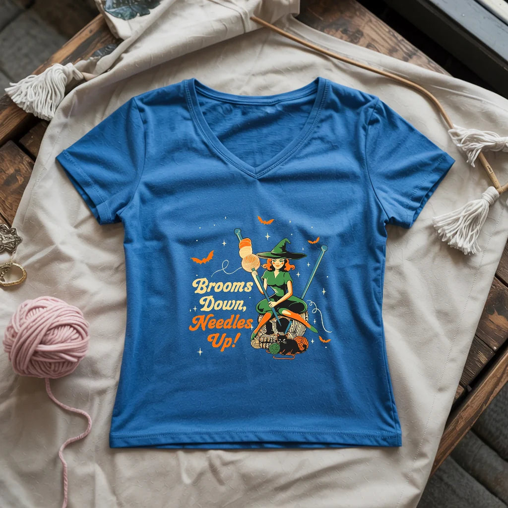 Broom Down, Needles Up Lady V-neck