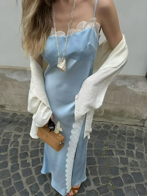 Soft Girl Lace Trim Midi Dress