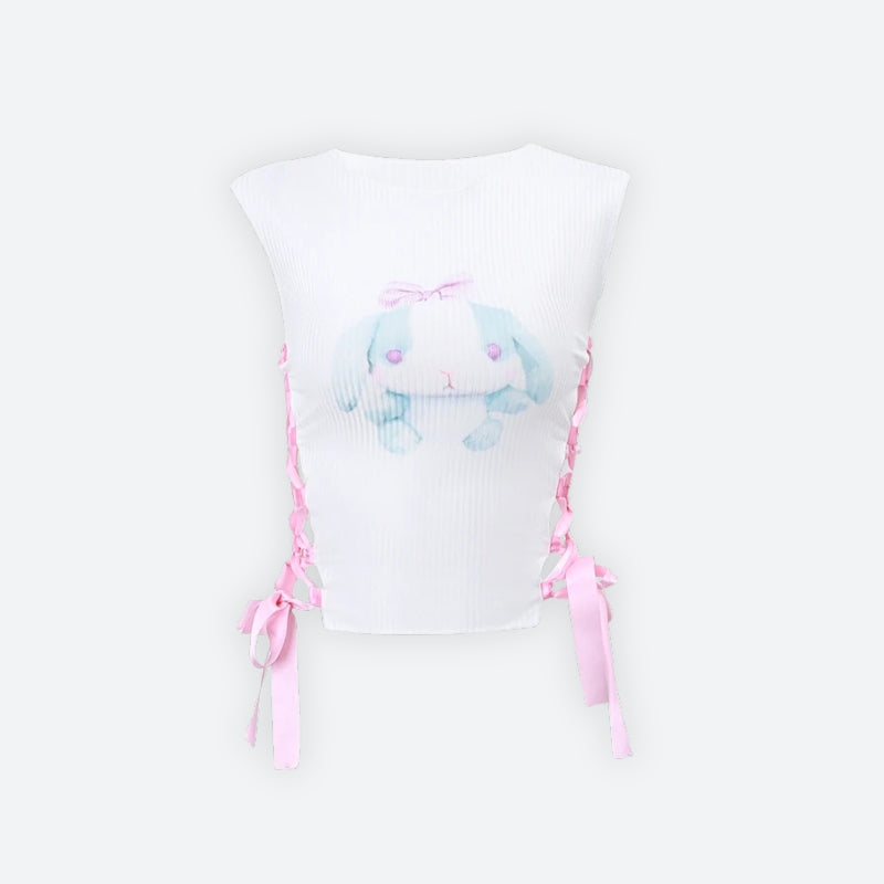 Soft Girl Rabbit Ribbon Top