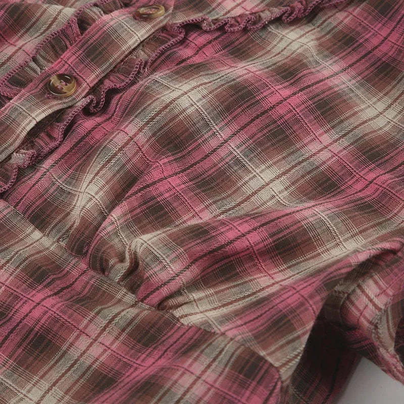 Y2K Plaid Ruffled Shirt