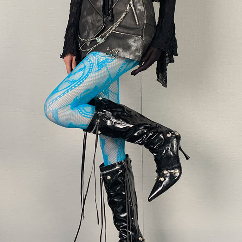 Lace Pattern Tights in Blue