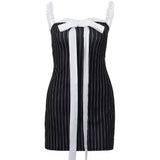 Bow Lace Striped Mini Dress