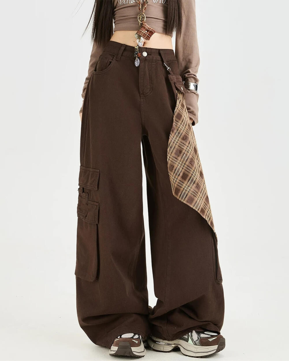 Brown Plaid Shirt-Tied Jeans