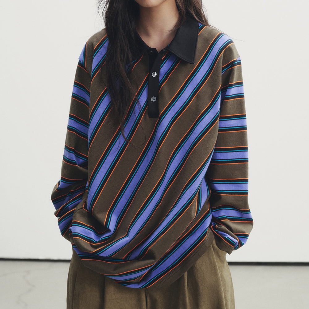 Brown Blue Stripe Rugby Polo