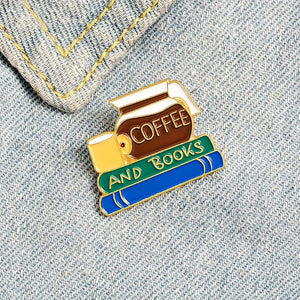 Coffee & Books Brooch Pin