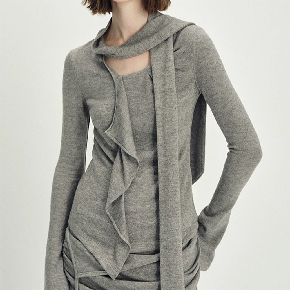 Fall Feels Cozy Tie Neck Knit Top