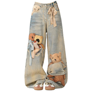 Cute Bears Print Baggy Jeans