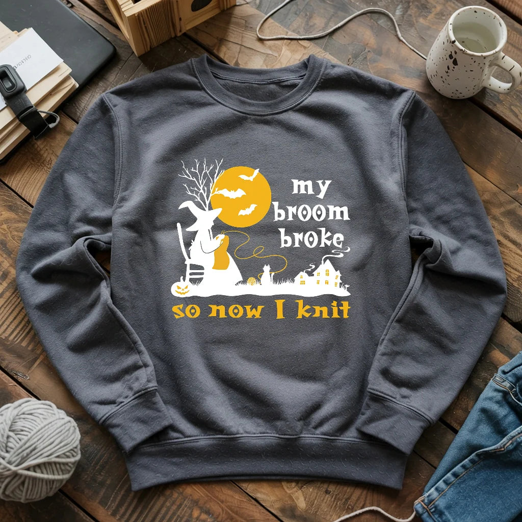 Broom Broke Knitting Witch Sweatshirt