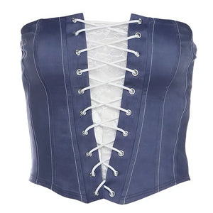 Denim Lace-Up Corset Tube Top