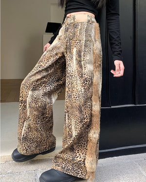 Faded Leopard Print Wide-Leg Trousers