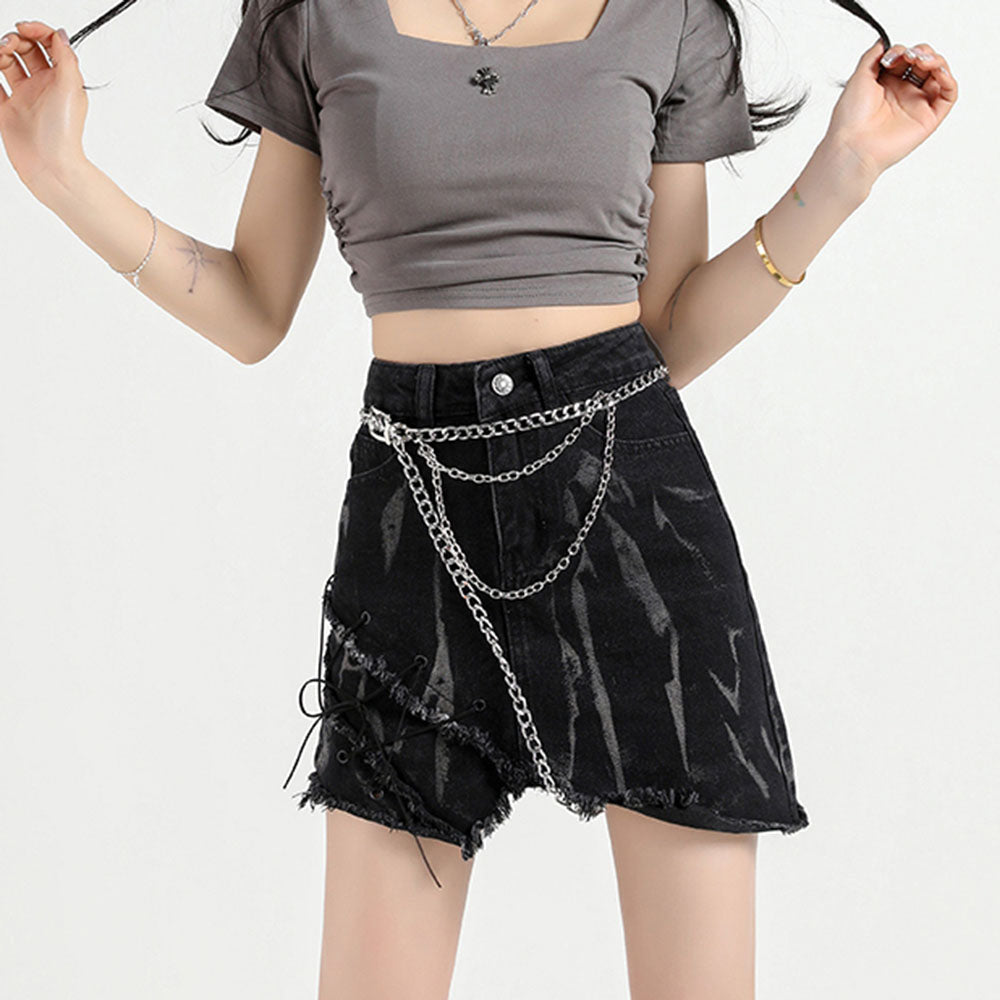 Grunge Aesthetic Black Denim Skirt