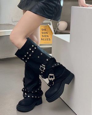 Grunge Sleaze Combat Buckle Boots