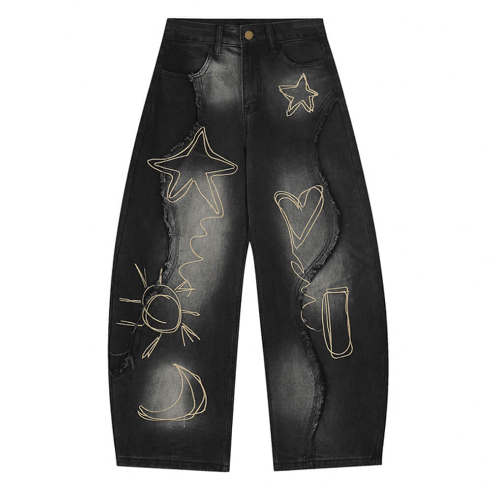 Heart & Star Fringe Wide Jeans