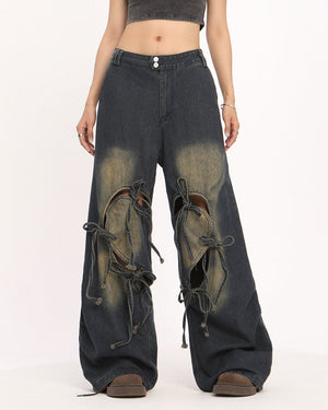 Heart Bow Wide Leg Skater Jeans