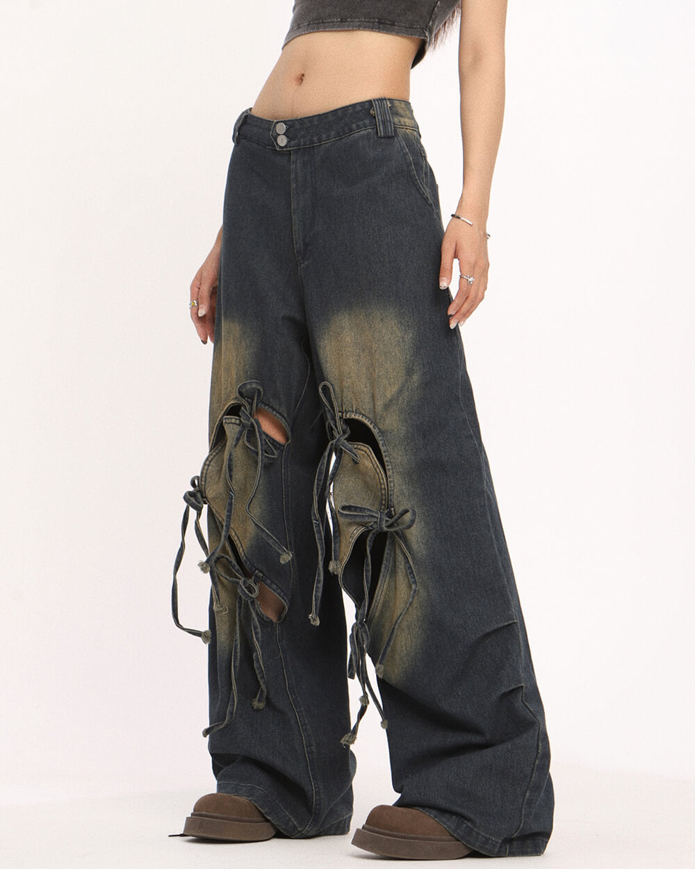 Heart Bow Wide Leg Skater Jeans
