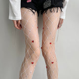 Heart Rhinestone Fishnet Tights