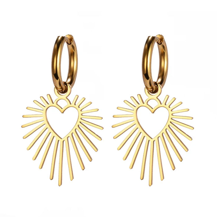 Heart Sun Pendant Drop Earrings