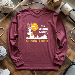 Broom Broke Knitting Witch Long Sleeve T-shirt