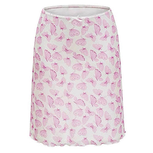Pink Sheer Butterfly Print Skirt