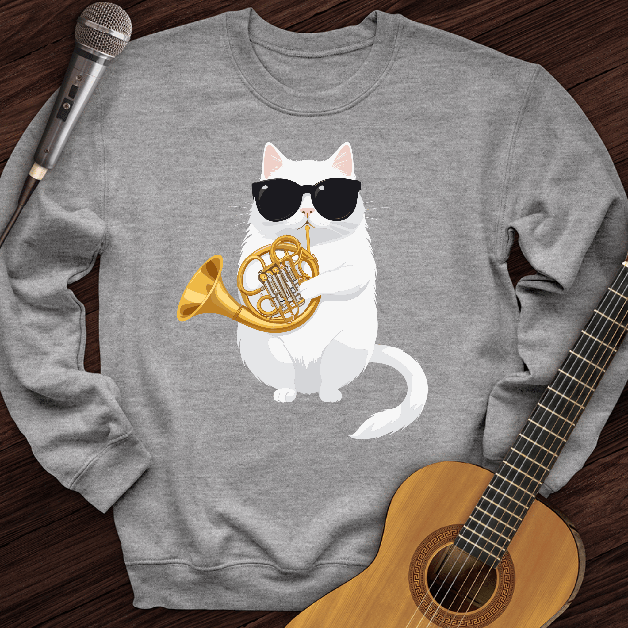Cat Playing French Horn Crewneck