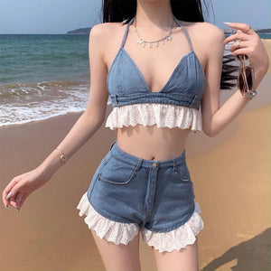 Sweet Ruffle Top & Denim Shorts Co-Ord