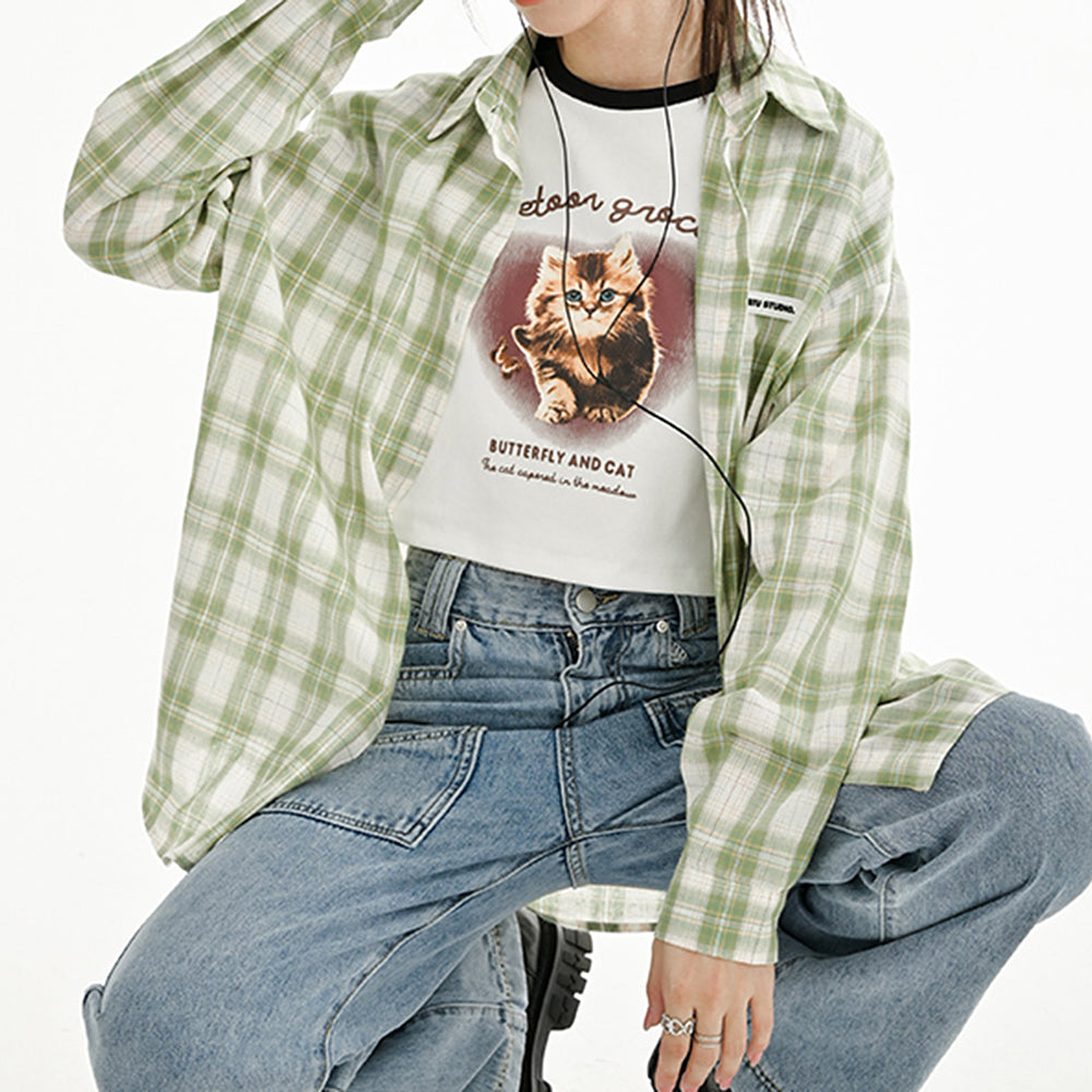 Sage Green Plaid Oversized Shirt