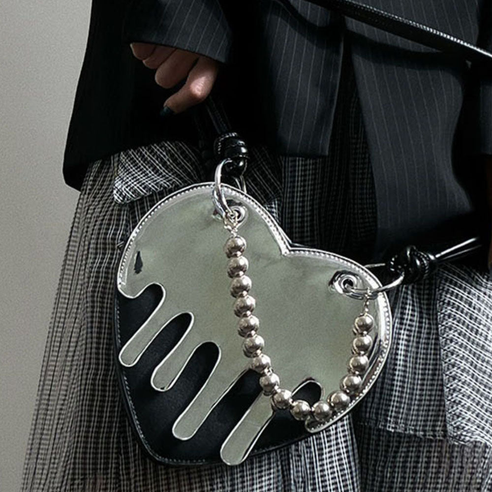 Grunge Silver Drip Heart Handbag