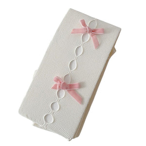 White & Pink Bow Tights