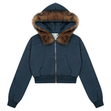 Y2K Aesthetic Cropped Fur Hoodie