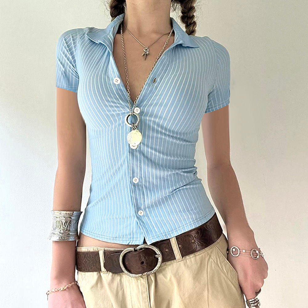 Y2K Blue Stripe Fitted Shirt