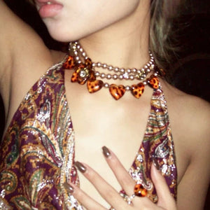 Y2K Leopard Heart Choker Necklace
